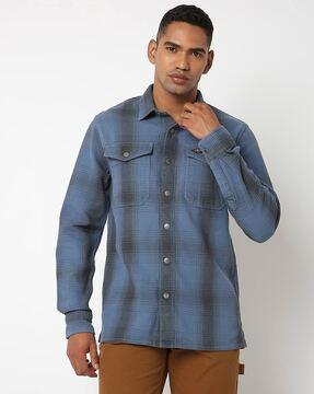 vintage check overshirt with flap pockets