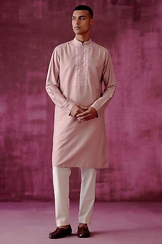 vintage pink cotton silk mirror embroidered kurta set