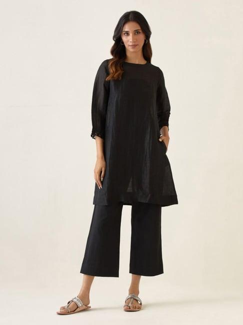 vinusto black summer nostalgia kurta with cami and pant