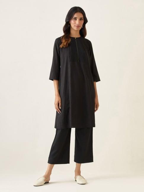 vinusto black summer nostalgia kurta with pant