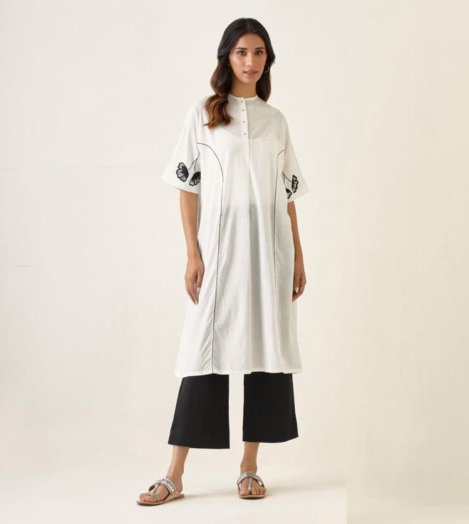 vinusto white & black summer nostalgia kurta with pant