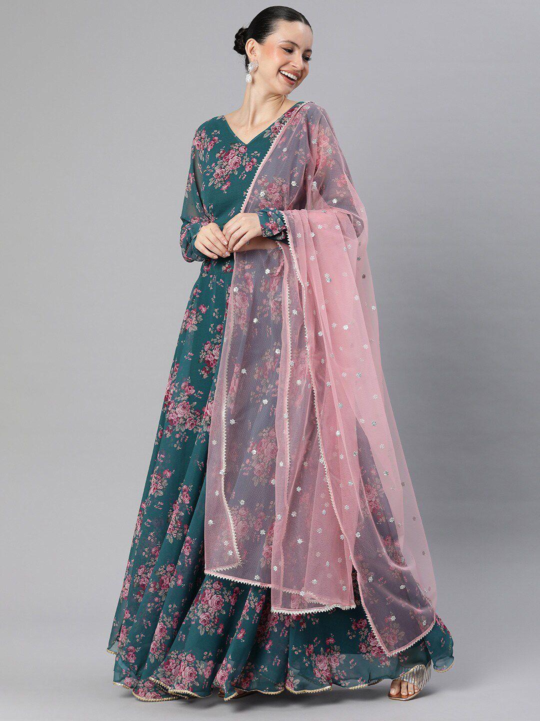 vinya teal ready to wear lehenga & blouse net