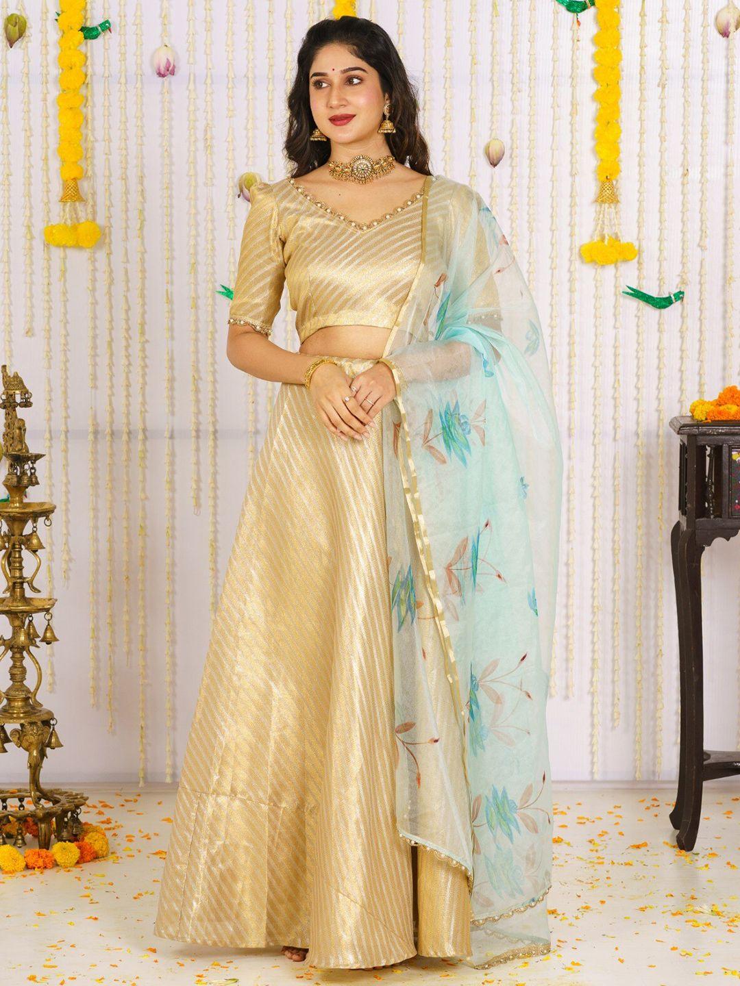 vinya gold-toned ready to wear lehenga & blouse organza