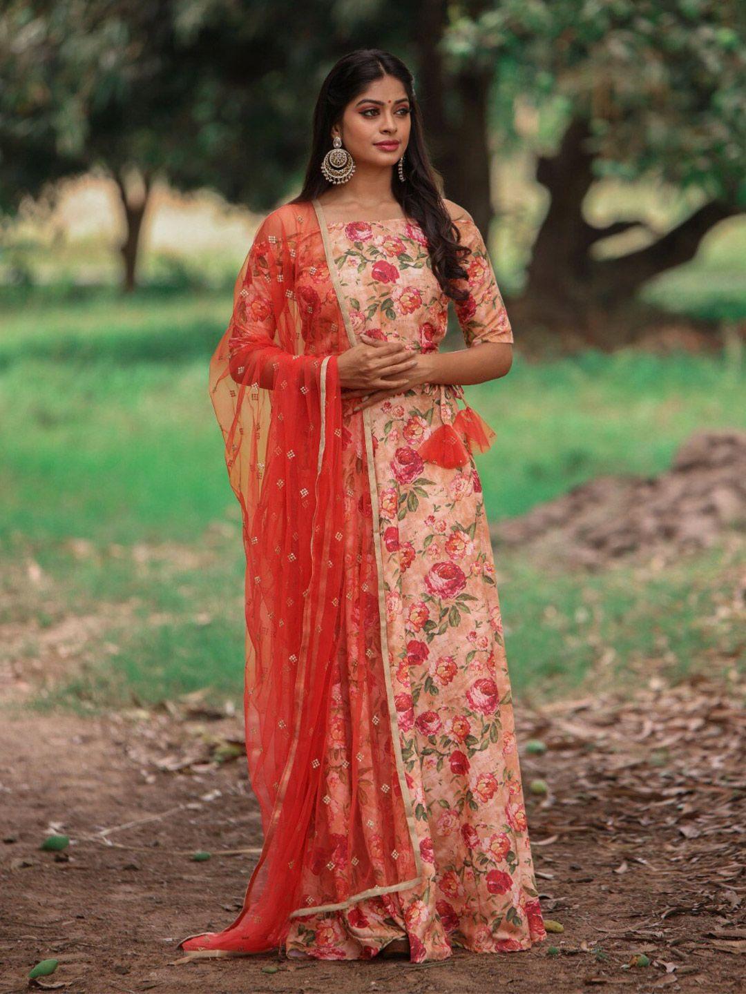 vinya orange ready to wear lehenga & blouse net