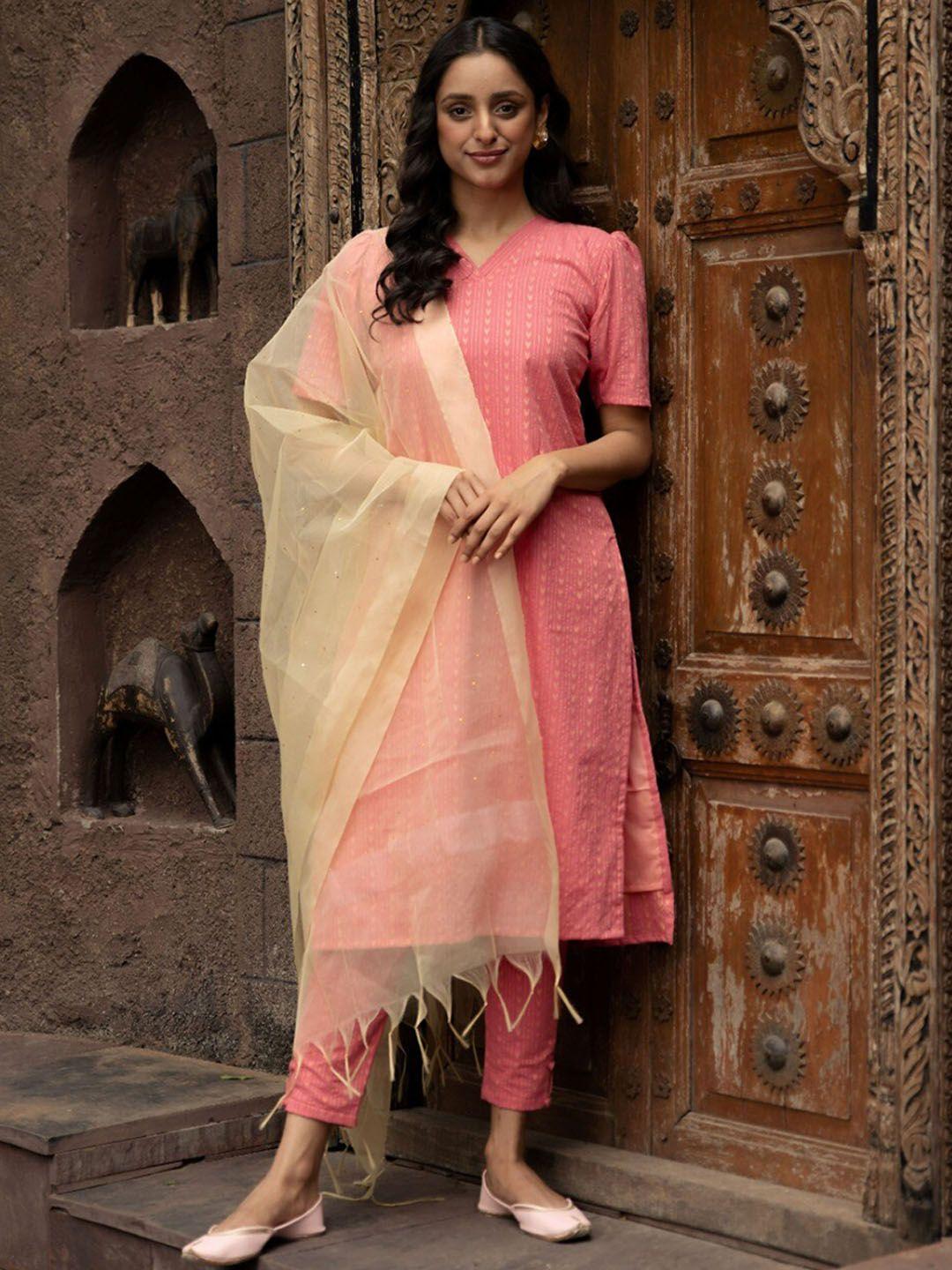 vinya women regular kurta with trousers & with dupatta