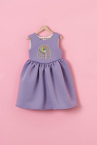 violet cotton & scuba zari hand embroidered dress for girls