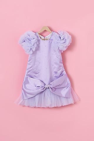 violet premium satin a-line bow dress for girls