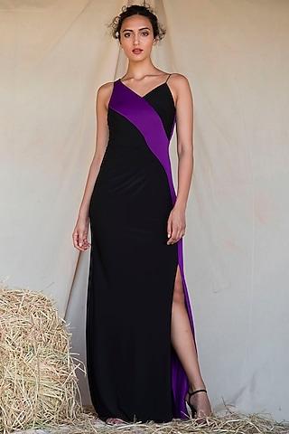 violet & black jersey draped gown