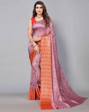 violet abstract print saree with unstitched blouse piece printed saree