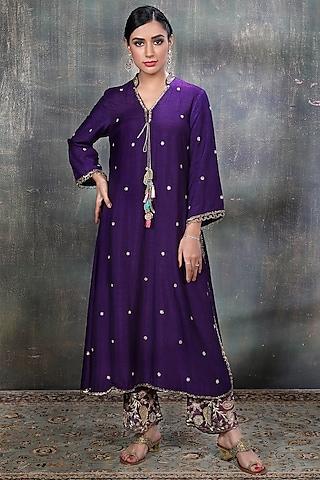 violet applique embellished kurta set