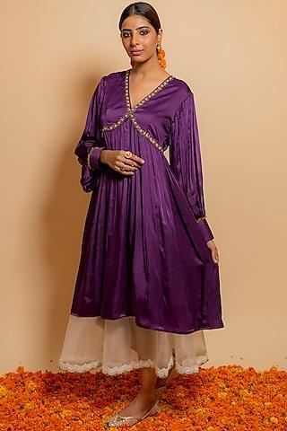 violet bemberg satin embroidered kurta set