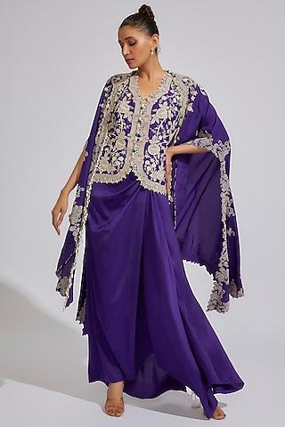 violet dupion embroidered cape set