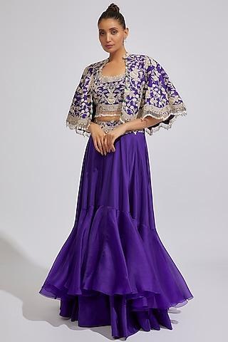 violet dupion embroidered cape set