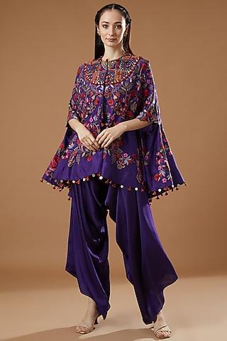 violet dupion embroidered cape set