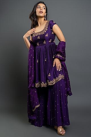 violet dupion silk flared sharara set