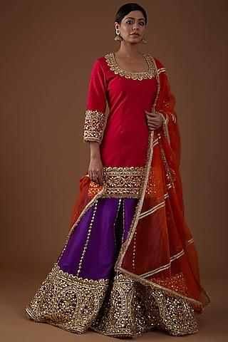 violet dupion silk hand embroidered lehenga set