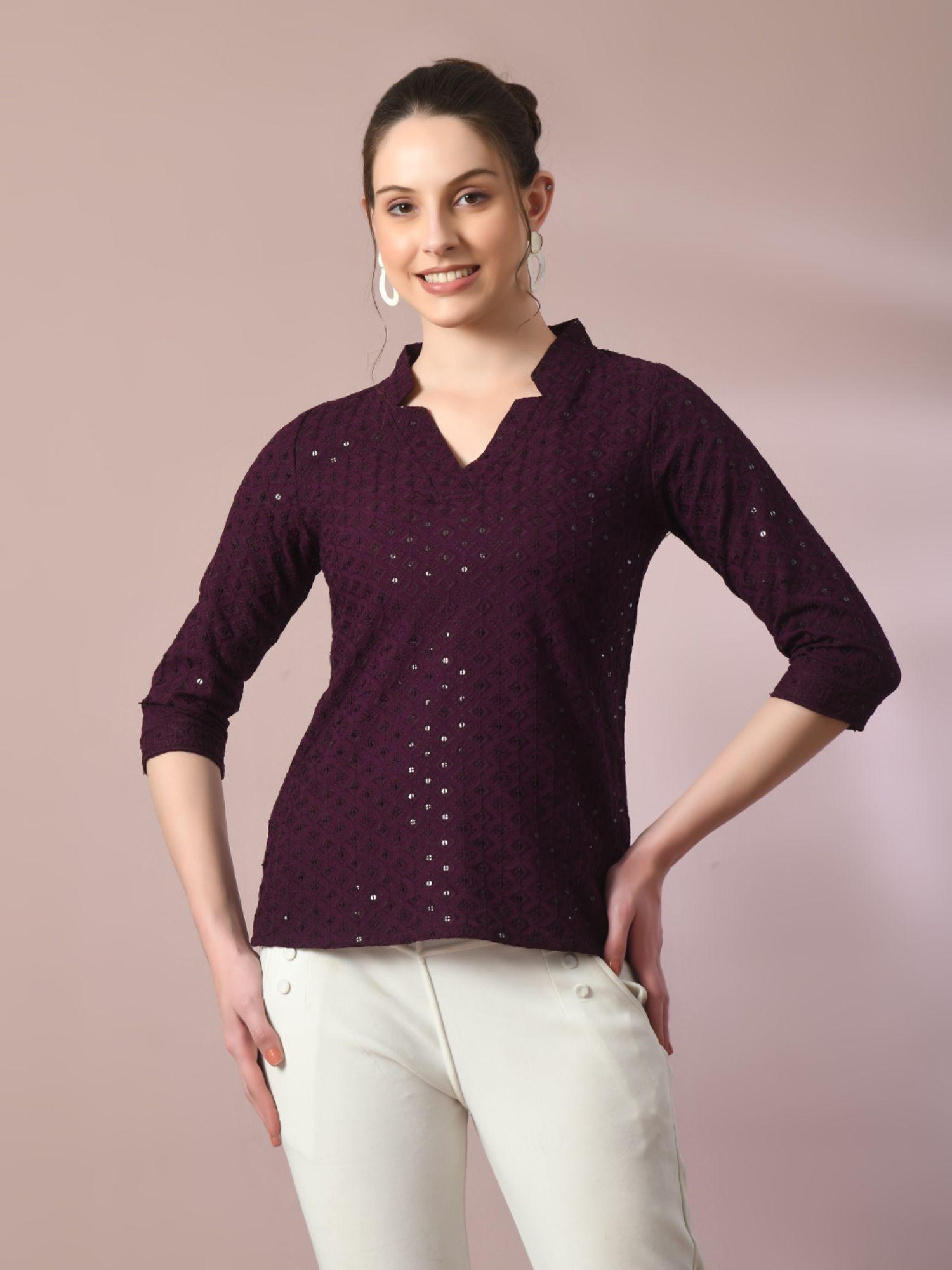 violet embellished cotton regular party tunic