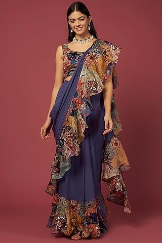 violet embellished saree set