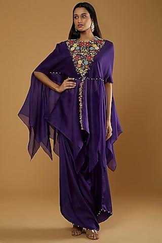 violet embroidered cape set