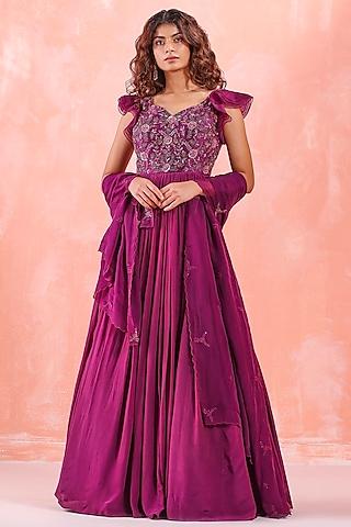 violet embroidered gown