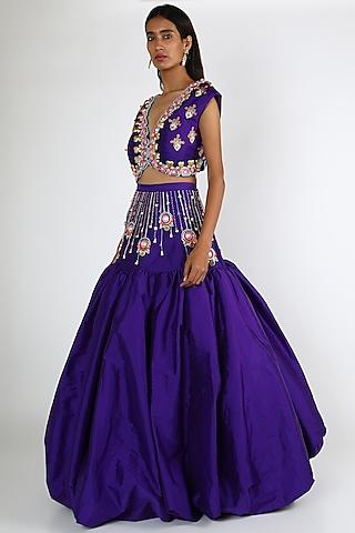 violet embroidered lehenga set