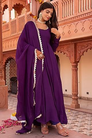 violet georgette anarkali set