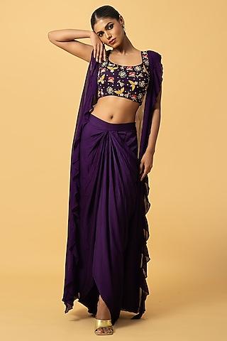 violet georgette cape set