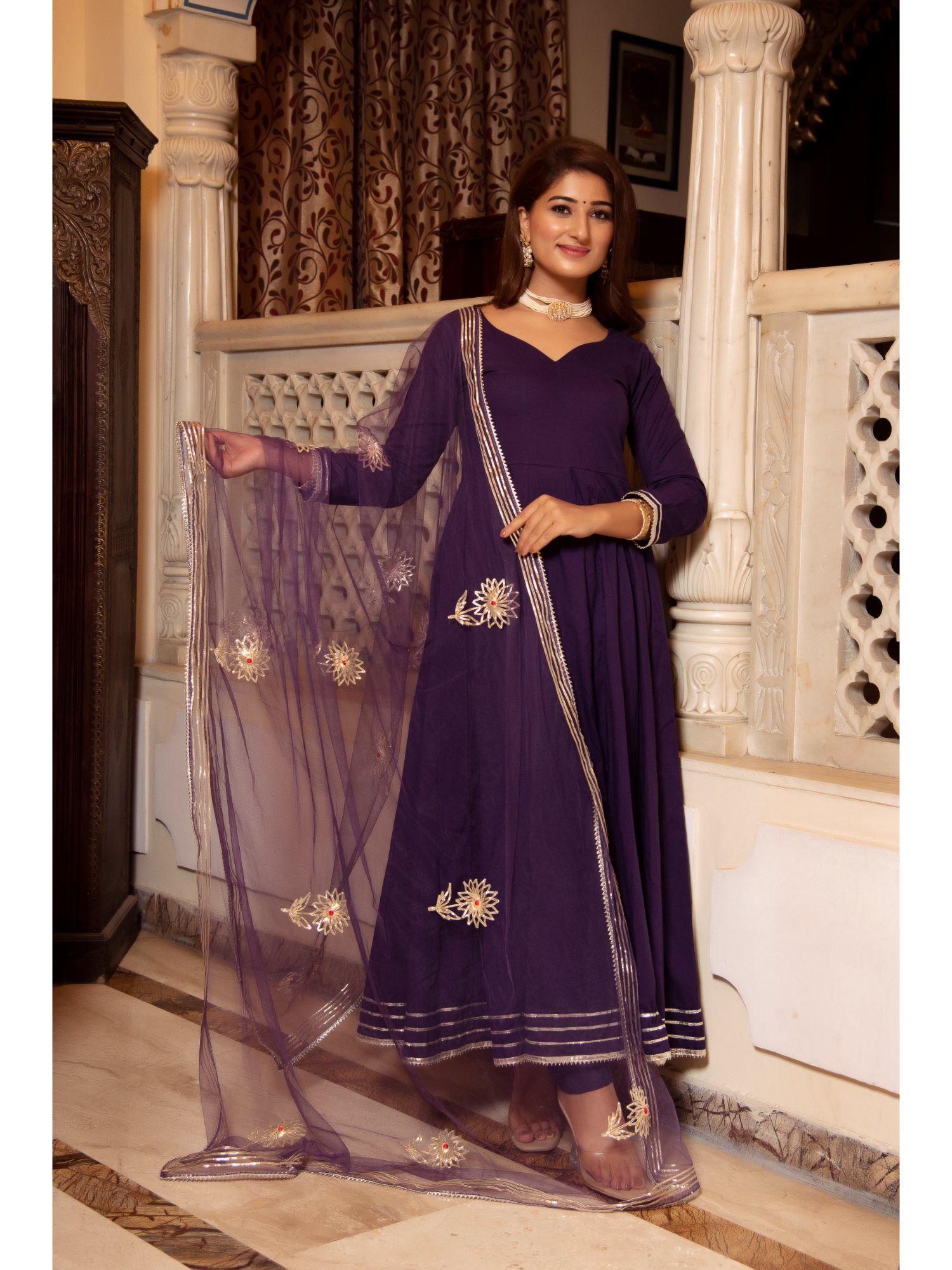 violet gotapatti anarkali suit (set of 3)