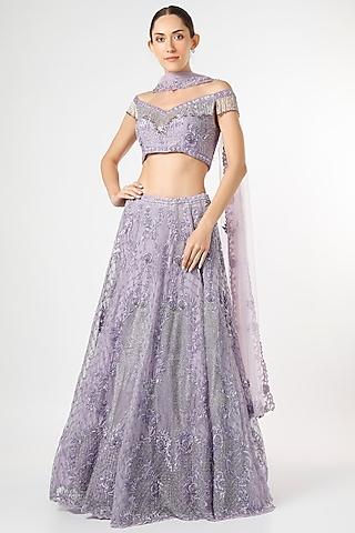 violet hand embroidered lehenga set