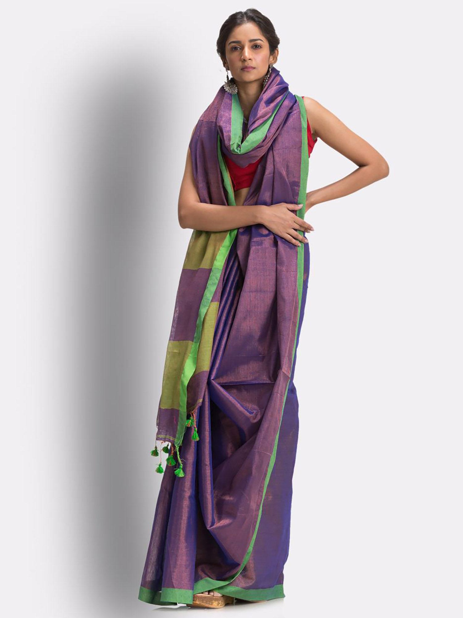 violet handloom zari cotton tissue saree with unstitched blouse