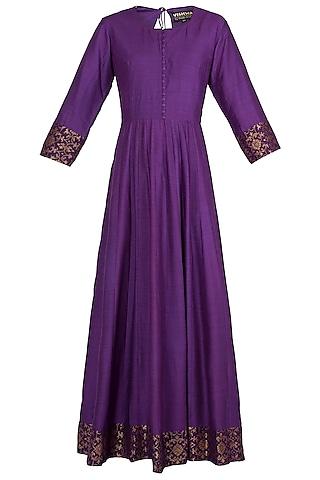 violet handwoven banarasi anarkali gown