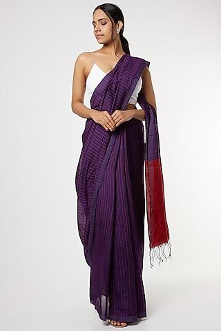 violet handwoven saree set