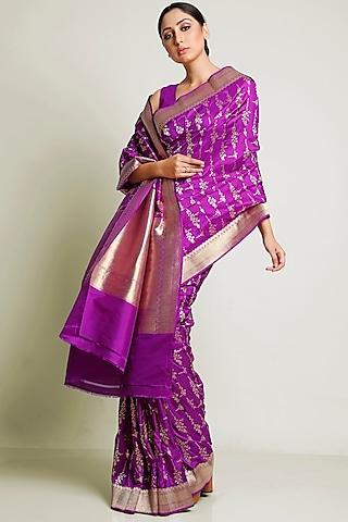 violet kadhwa woven saree set