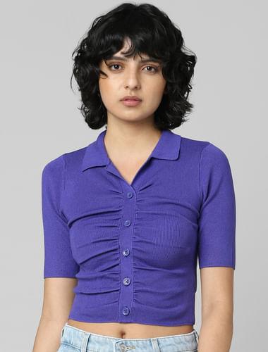 violet knitted polo top