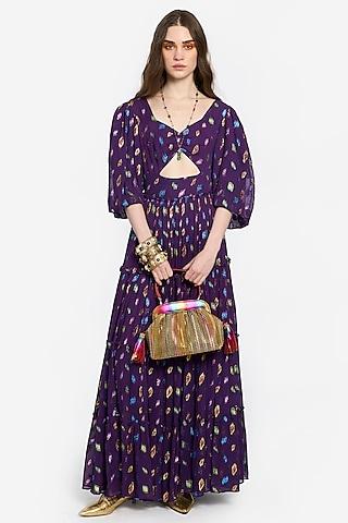 violet lurex maxi dress