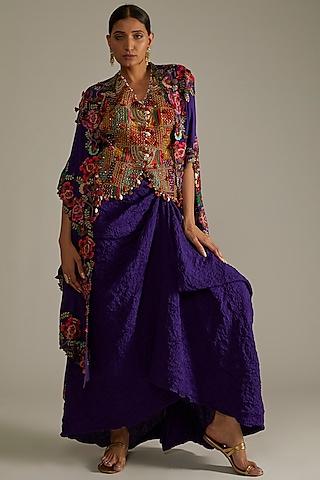 violet organza & dupion silk embroidered butterfly cape set