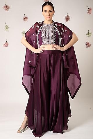 violet organza cape set