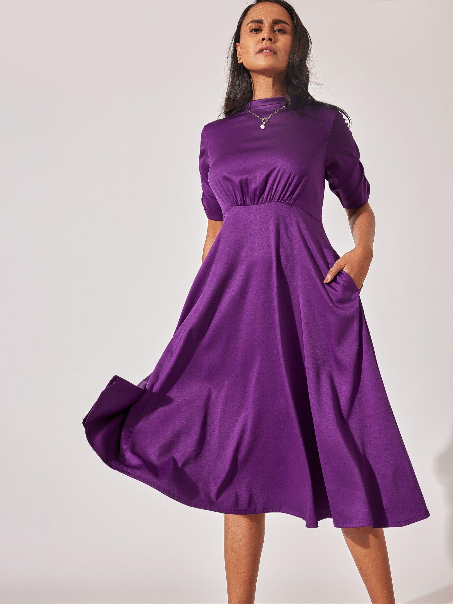 violet panelled midi dress