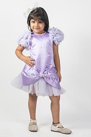 violet premium satin & net a-line dress for girls