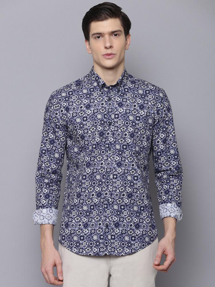 violet printed collar shirt