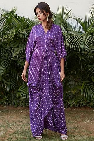violet printed cowl dress