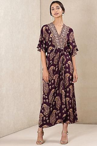 violet printed kaftan dress