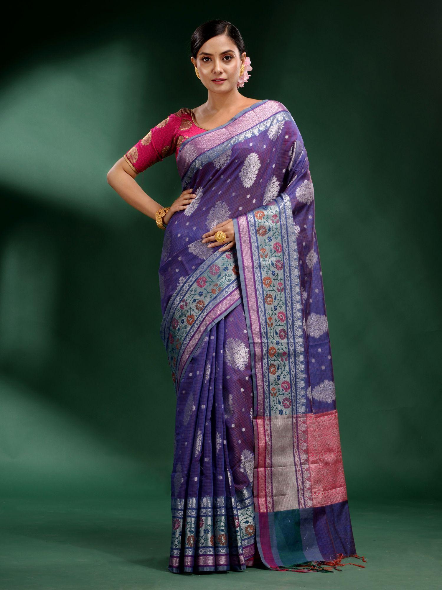 violet pure silk handwoven soft saree with unstitched blouse