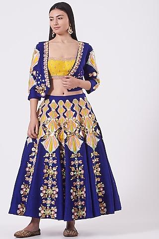 violet raw silk half lehenga set