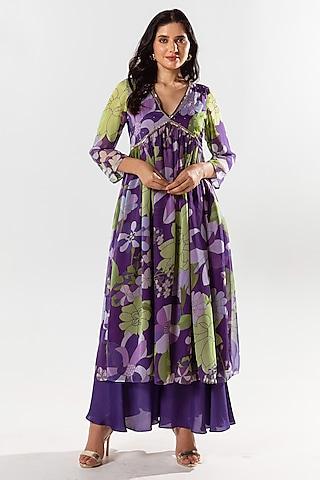 violet recycled chiffon printed kurta set