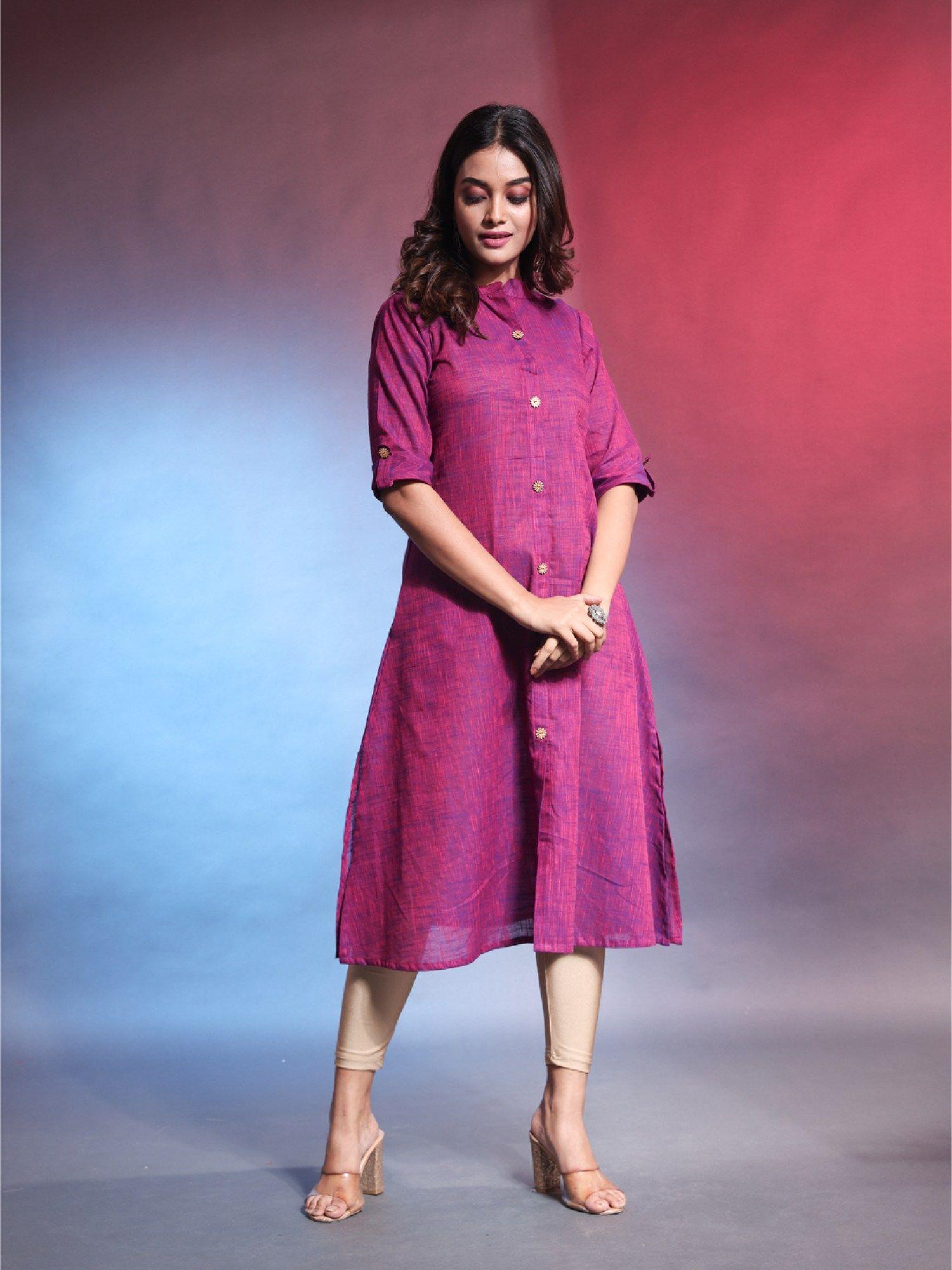 violet solid cotton a-line kurta