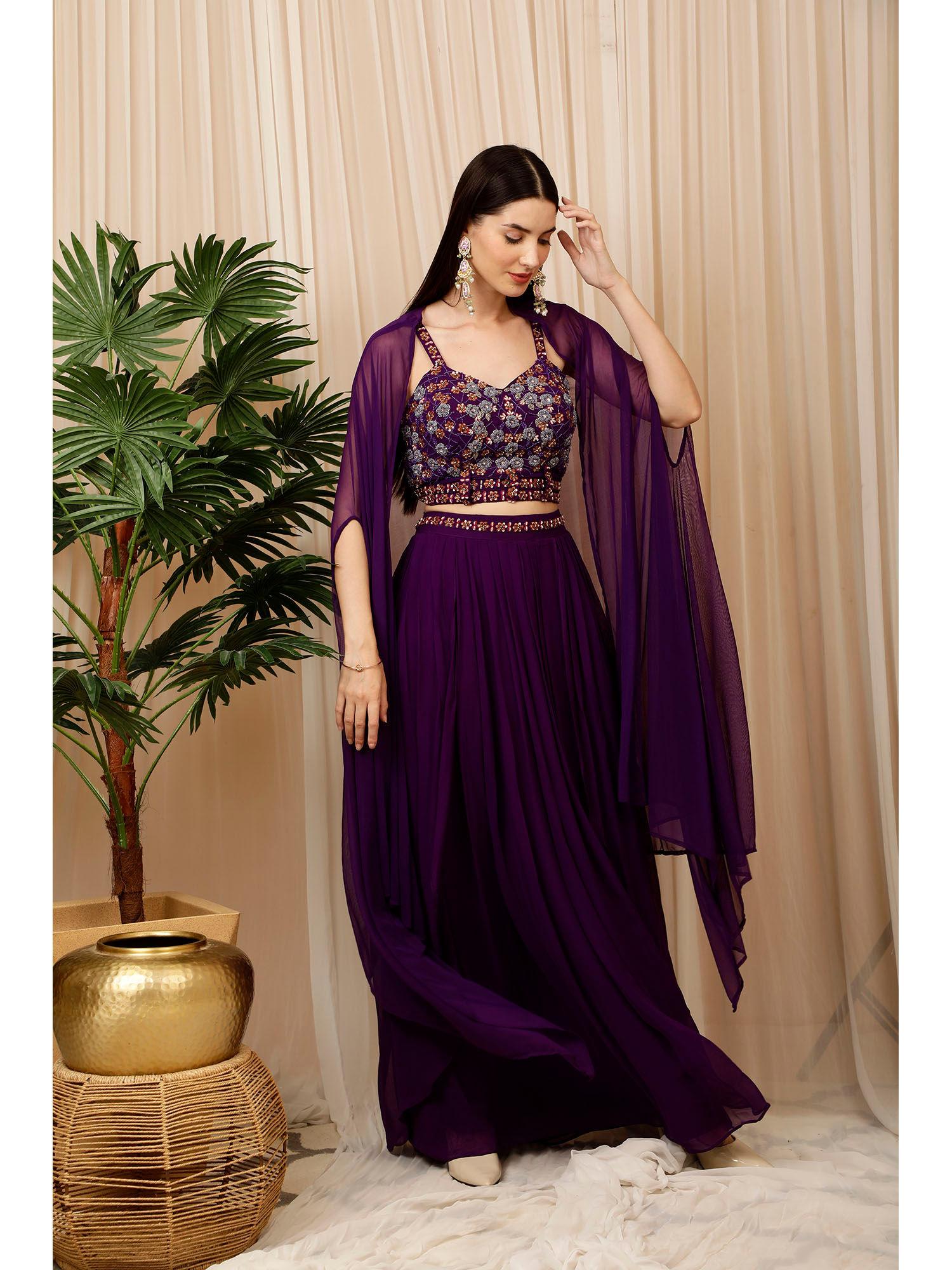 violet sparkle indowestern dress (set of 3)