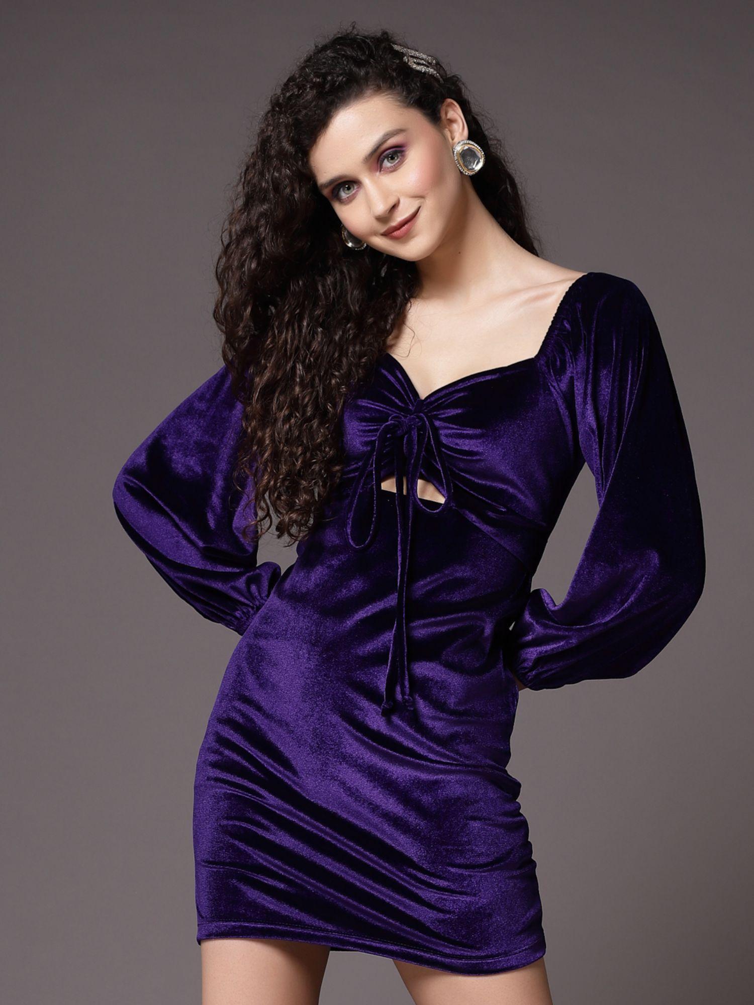 violet velvet bodycon mini dress