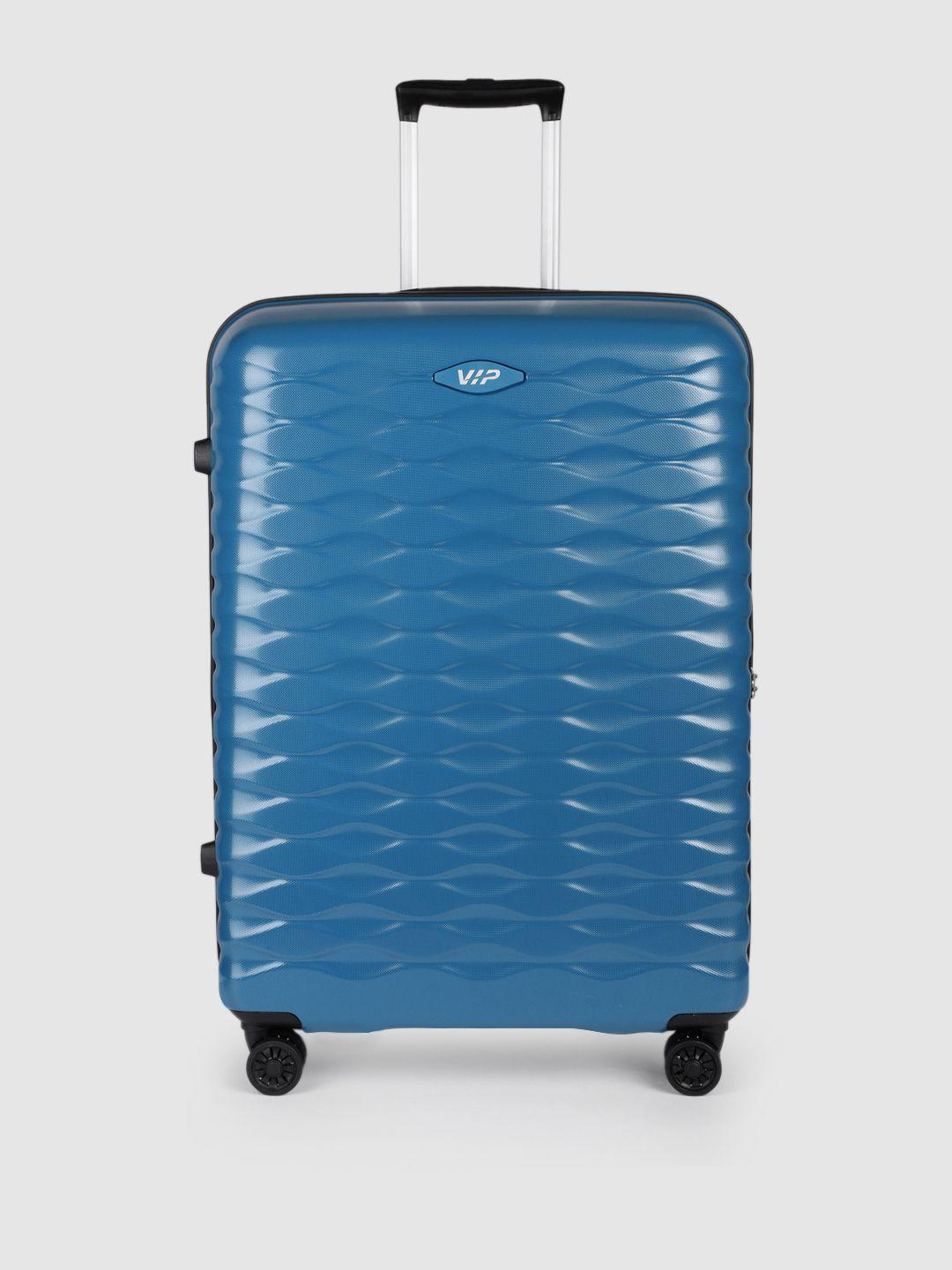 vip blue textured foxtrot avt- anti viral coated luggage large trolley suitcase