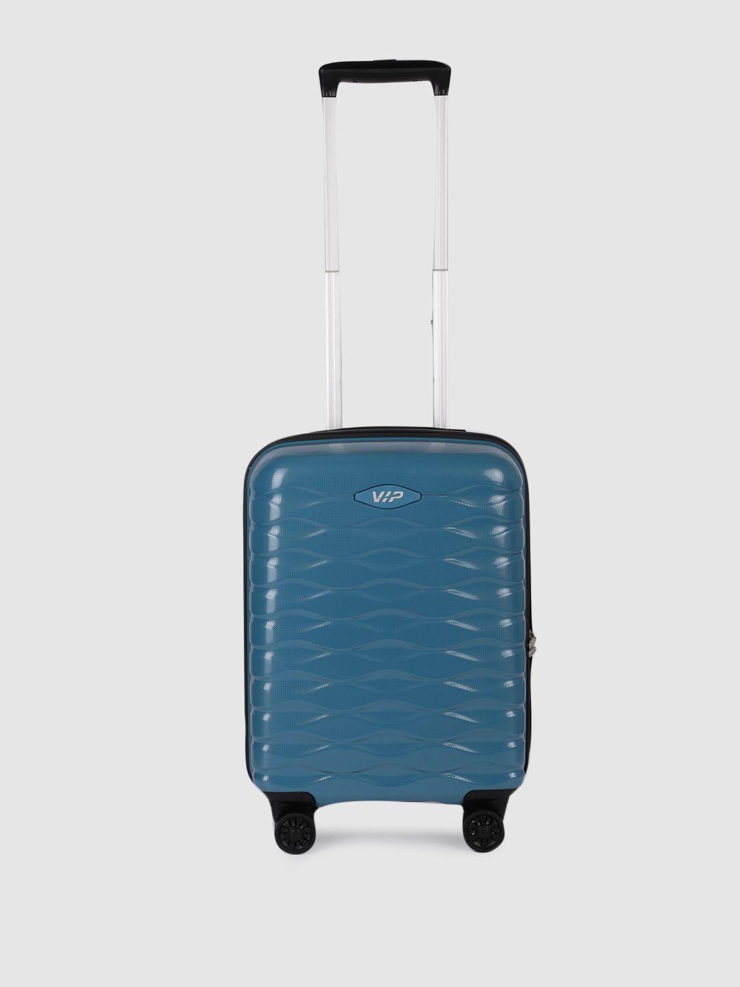 vip blue textured hard-sided foxtrot cabin trolley suitcase